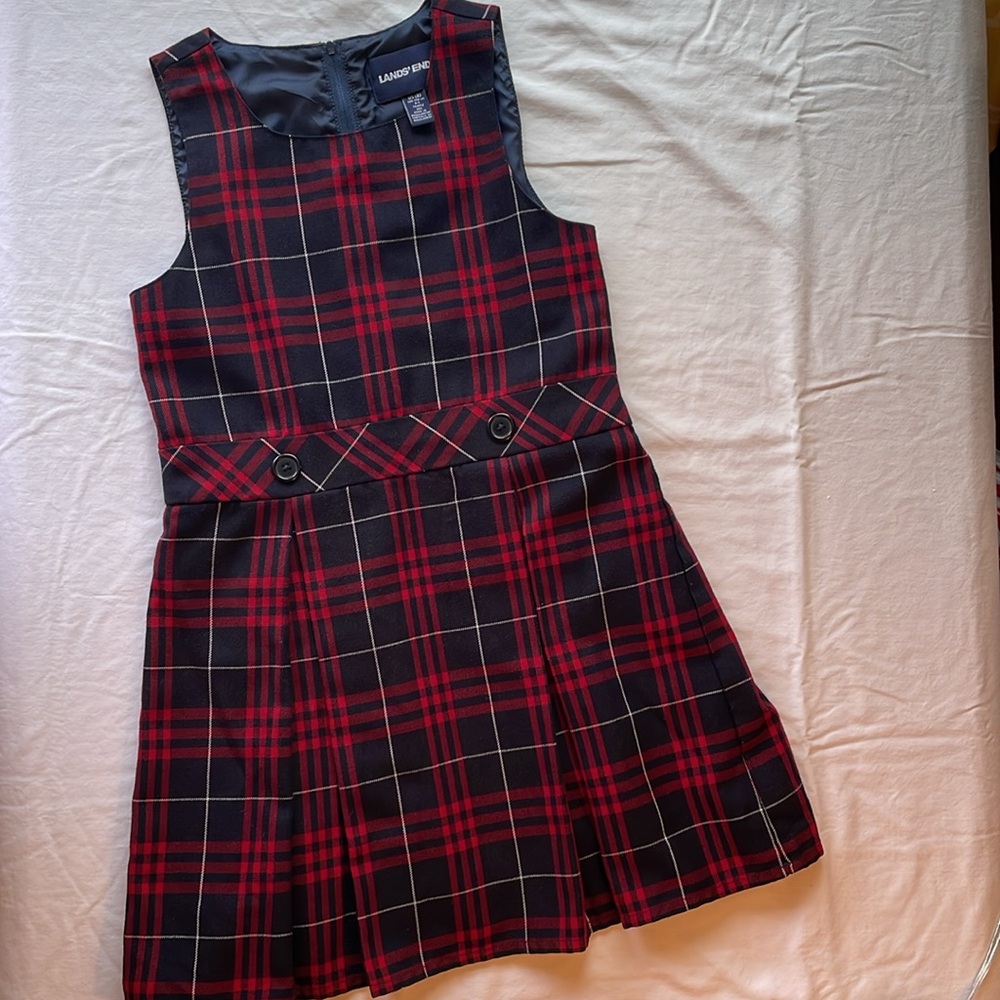 Lands End Girls school uniform plaid jumper dress  Size 8